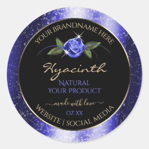 Floral Blue Black Product Labels Glittered Stars