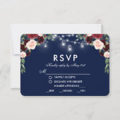 Floral Blue Bourgogne jarres Mariage Repas RSVP (Devant)