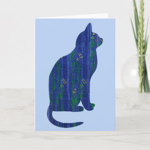 Floral Blue Cat op Blue Art Note Kaart
