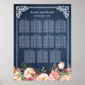Floral Blue Chalkboard Wedding Seating Chart Poster (Voorkant)