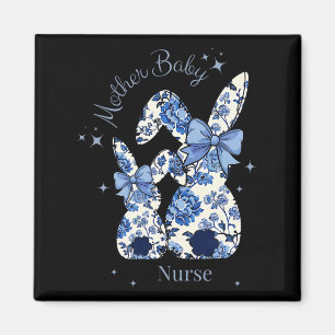 Floral Blue Coquette Bow Bunny Pasen Moeder Door Magneet