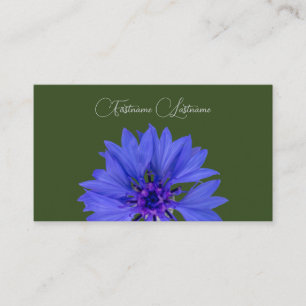 Floral blue cornflower kalligrafie donkergroen visitekaartje
