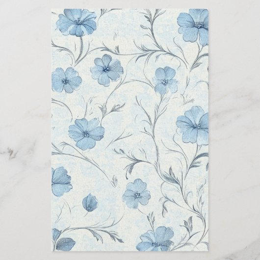 Floral Blue Country Garden Elégant Menu Mariage (Dos)