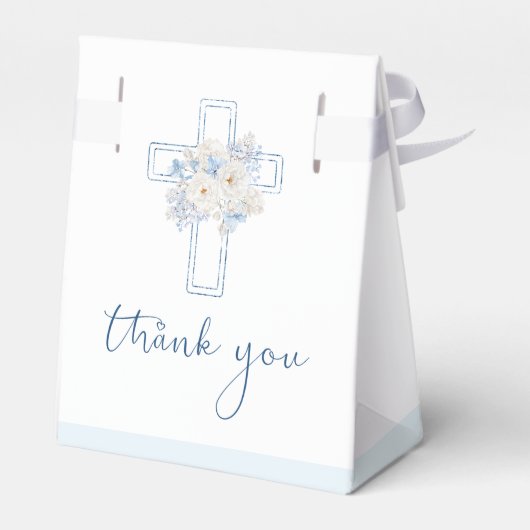 Floral Blue Cross Angel Baptism Bedankdoosjes (Achterkant)