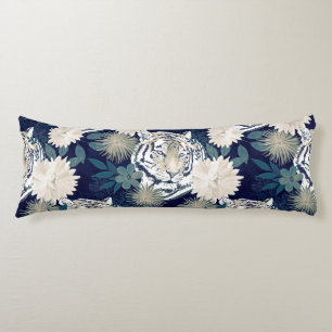 Floral Blue Design Trendy Tiger Animal Waterverf Lichaamskussen