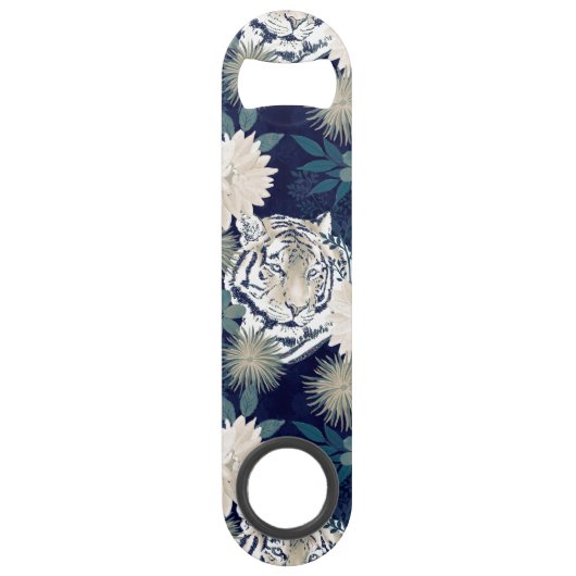 Floral Blue Design Trendy Tiger Animal Waterverf Speed Flessenopener (Voorkant)
