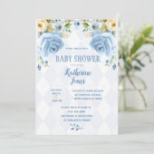 Floral Blue Diamond Baby Boy Shower Invitation (Debout devant)