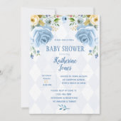 Floral Blue Diamond Baby Shower-uitnodiging Kaart (Voorkant)
