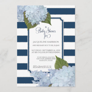 Floral Blue Elegant Navy White Baby shower Kaart
