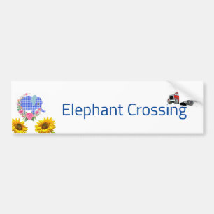 Floral Blue Elephant Crossing Bumpersticker