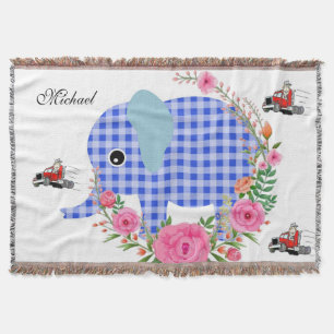Floral Blue Elephant Throw Blanket Deken