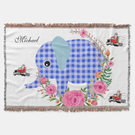 Floral Blue Elephant Throw Blanket Deken (Voorkant)