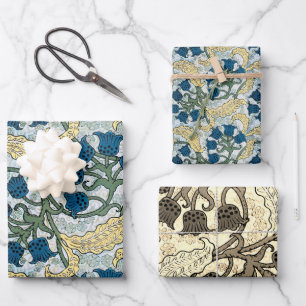 Floral Blue Flowers Lily Valley herhaling Inpakpapier Vel