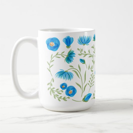 Floral blue folk art pattern koffiemok (Links)