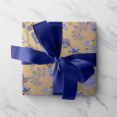 Floral Blue Gold Delicate Oriental Gold Foxier Cadeaupapier
