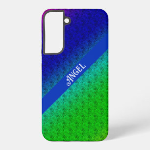 Floral Blue Green Rainbow Diagonal Blend Naam toev Samsung Galaxy Hoesje