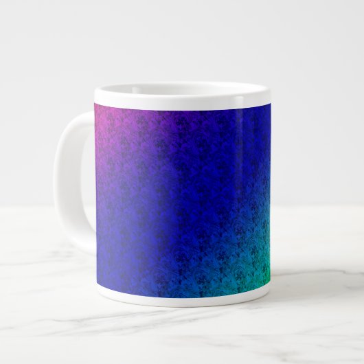 Floral Blue Green Rainbow Gradient Diagonal Blend Extra Grote Beker (Voorkant links)