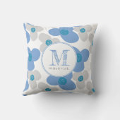 Floral Blue Grey Schattig Eenvoudig Monogram Kussen (Achterkant)