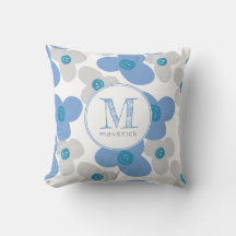 Floral Blue Grey Schattig Eenvoudig Monogram