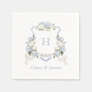Floral Blue Hydrangea Crest Bruiloft Monogram Servet