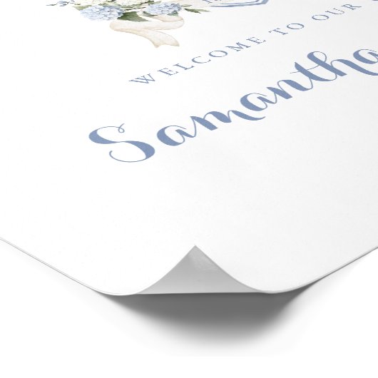 Floral Blue Hydrangea Crest Monogram Affiche de bi (Coin)