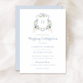 Floral Blue Hydrangea Crest Monogram Bruiloft Kaart