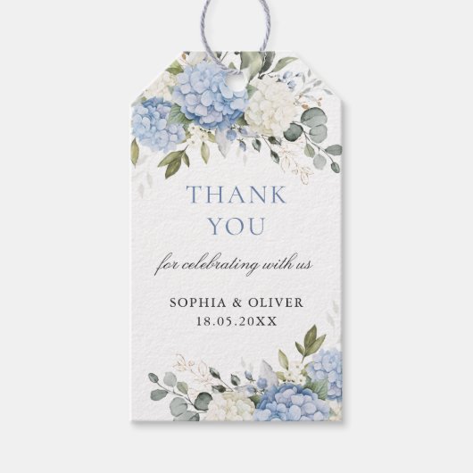 Floral Blue Hydrangea groen bruiloft dank u Cadeaulabel (Voorkant)