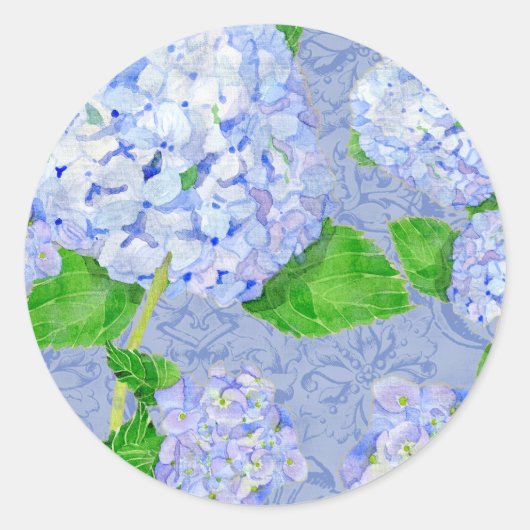 Floral Blue Hydrangea Lace Damask Pattern Wedding Ronde Sticker (Voorkant)