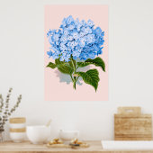  Floral Blue Hydrangea Poster (Keuken)