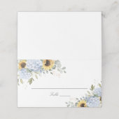 Floral Blue Hydrangea Zonnebloem Trouwplaats Kaart (Buitenkant ongevouwen)
