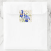 Floral Blue Iris Gold Damask Dank u Vierkante Sticker (Tas)