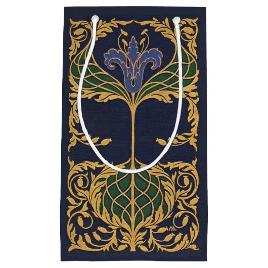 Floral Blue Lily Art Nouveau Klein Cadeauzakje (Voorkant)