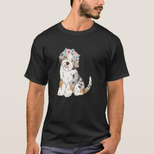 Floral Blue Merle Aussiedole Aussie Doodle T-shirt