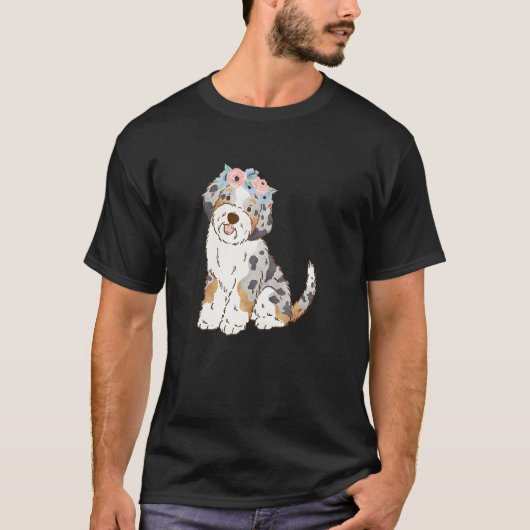 Floral Blue Merle Aussiedole Aussie Doodle T-shirt (Voorkant)