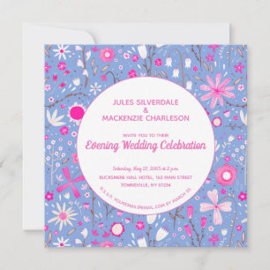 Floral Blue Modern Evening Wedding Kaart