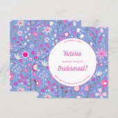 Floral Blue Modern is mijn Bridesmaid Kaart (Voorkant / Achterkant)