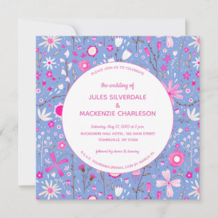 Floral Blue Modern Wedding Kaart