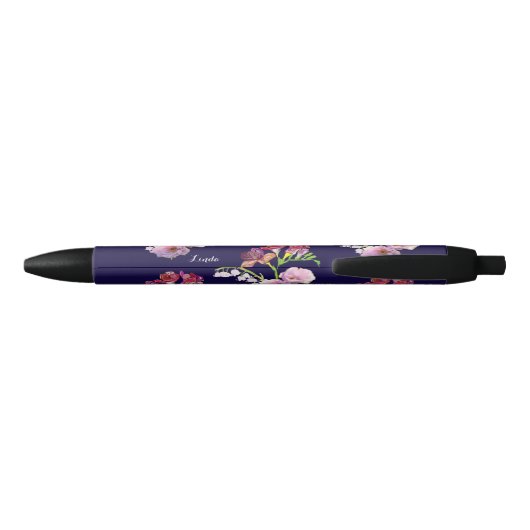 Floral Blue Mok w/Name Zwarte Inkt Pen (Achterkant)