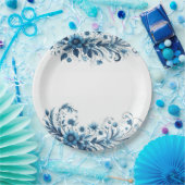Floral Blue Papieren Bordje (Feest)