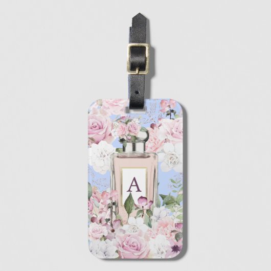 Floral Blue Periwinkle Perfume Bottle Bagagelabel (Voorkant (verticaal))