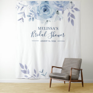 Floral Blue Photo Booth Achtergrond Vrijgezellenfe Wandkleed