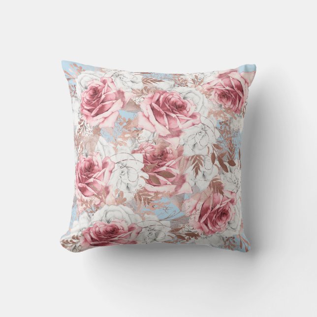 FLORAL BLUE PINK DUBBELE SIMPEL KUSSEN (Voorkant)