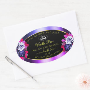 Floral Blue Pink Paars Black Product Labels Logo