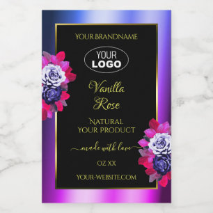 Floral Blue Pink Paars Black Product Labels Logo Voedselcontainer Etiket