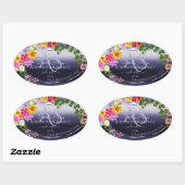 Floral Blue Product Packaging Étiquettes Monogramm (Feuille)