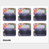 Floral Blue Product Packaging Étiquettes Monogramm (Feuille)