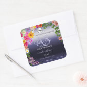 Floral Blue Product Packaging Étiquettes Monogramm (Enveloppe)