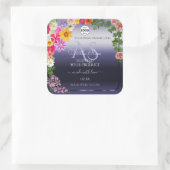 Floral Blue Product Packaging Étiquettes Monogramm (Sac)