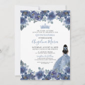 Floral Blue Quinceanera Invitation (Devant)