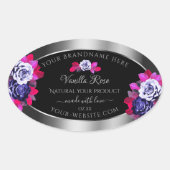 Floral Blue Roses Product Labels Black Silver (Voorkant)
